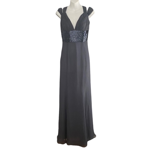 basix ii gray black silver sequin prom pageant wedding black tie gown dress XS/S - Picture 3 of 10